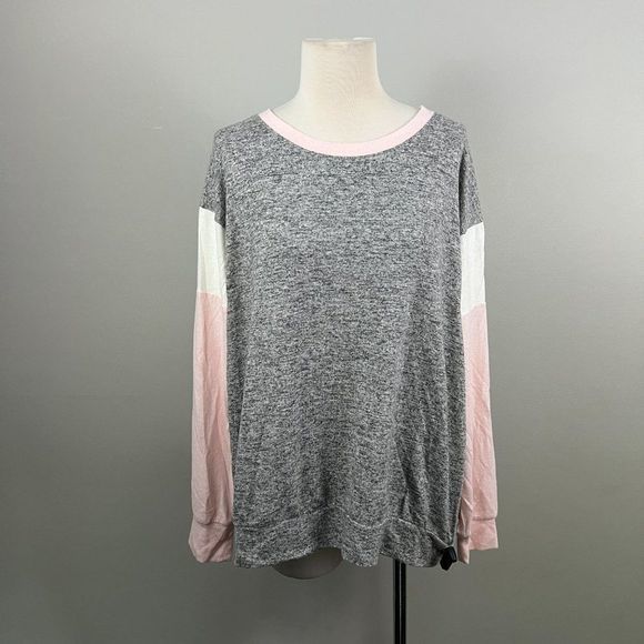 NWT GIBSON Grey‎ Pink Scoop Neck Long Sleeve Sweater (XL) - Picture 3 of 8